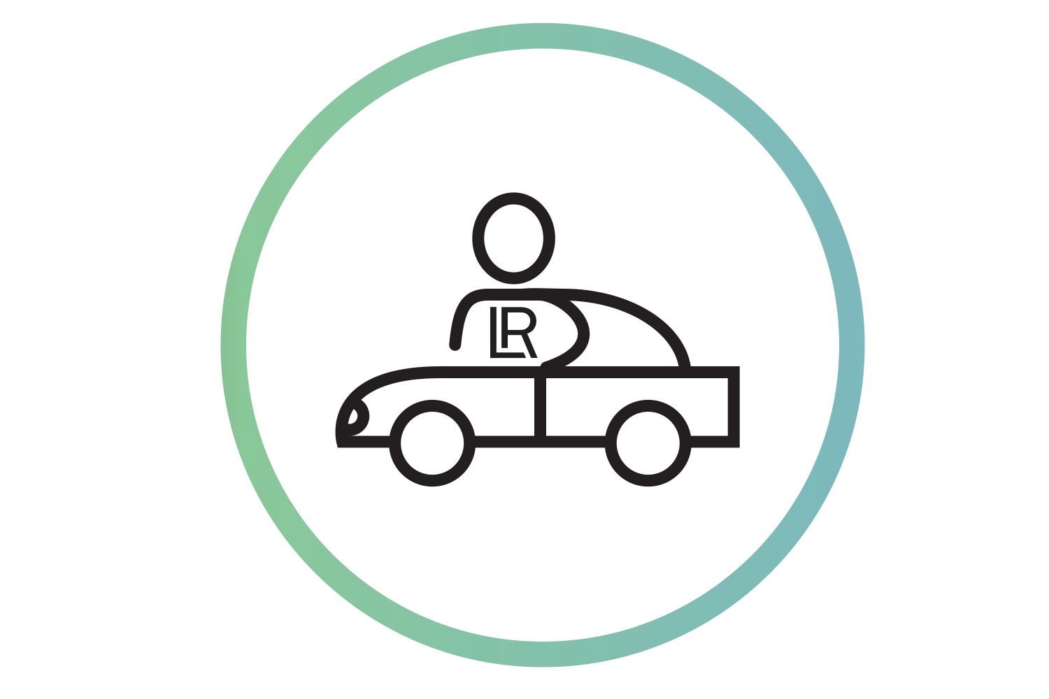 Symbol für Carleasing mit Auto und Fahrerin oder Fahrer.