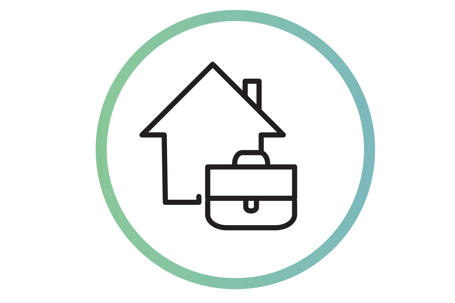 Symbol für hybrides Arbeiten mit Haus und Aktentasche.